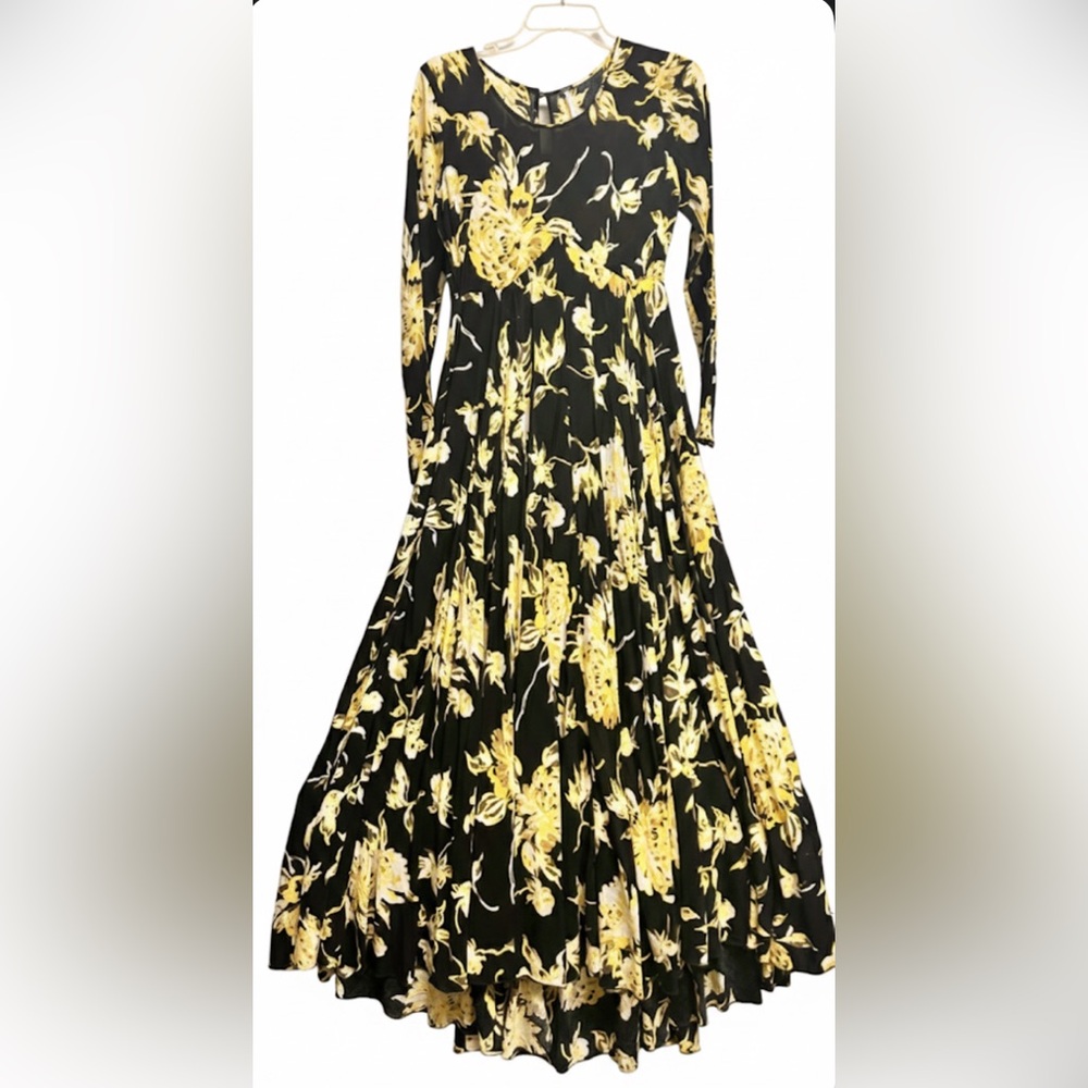 RARE Free People First Kiss Maxi Dress XS Black Yellow OG Run High-Low 58”